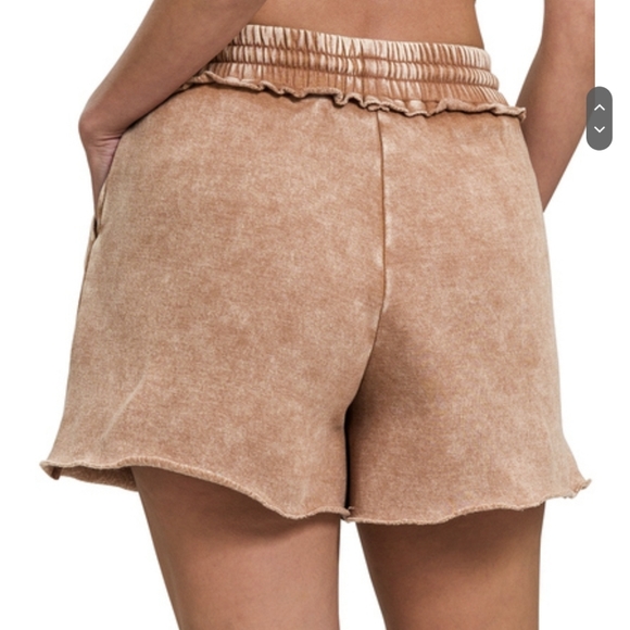 Rust Acid Wash Fleece Drawstring Shorts - Picture 2 of 4